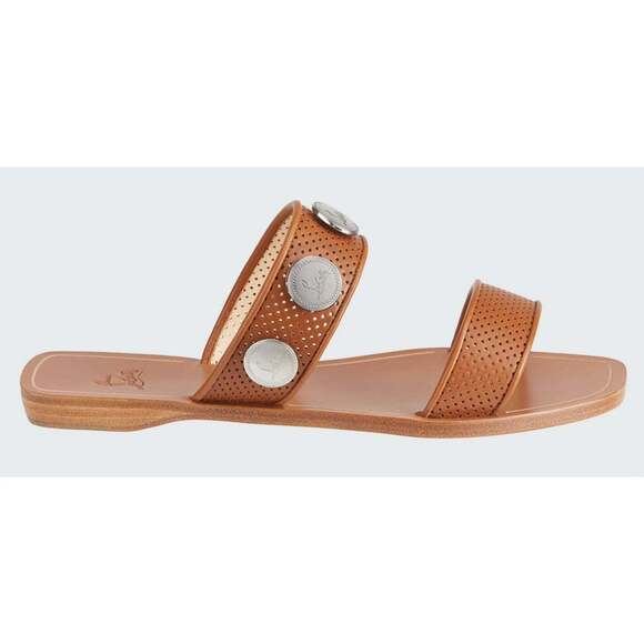 Christian Louboutin Bitcorn Flat Biscotto Brown Leather Slide Slip On Sandal 37 - Picture 3 of 12